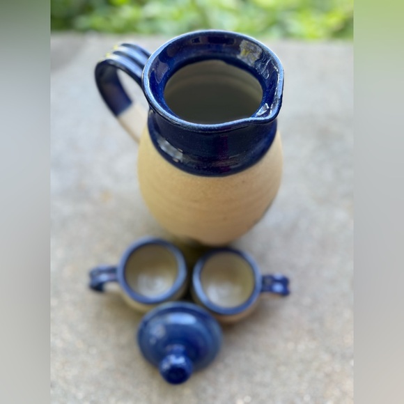 Handcrafted Ceramic Vase and two small cups with Blue Accents - Picture 8 of 16